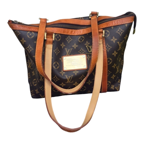 Louis Vuitton Black Brown Monogram Tote HandBag Women Medium Logo - Picture 1 of 16